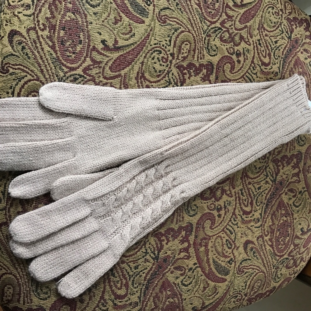 Light, pale rosy tan elbow length gloves